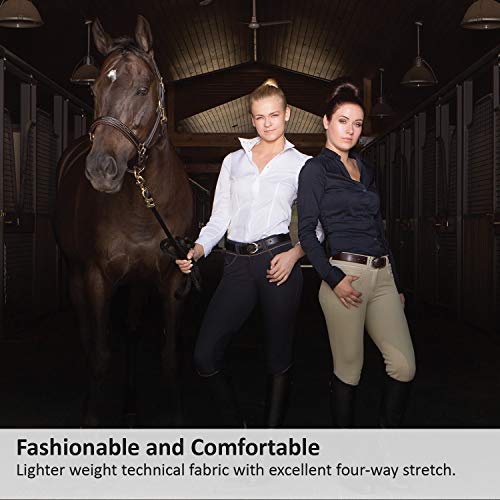 ELATION EuroSeat Breeches, Platinum Brooklyn Riding Breeches for Women, Thick Elastic High Waist w/Contrast Piping & Leather Knee Patch -Ladies Equestrian Riding Pants & Horse Show Breech (Navy, 36R) - Thumbnail 3