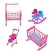 MonkeyJack Pink Baby Cot Bed + Rocking Bed + Baby Stroller + Rocking Horse Nursery Room Accessory for 10cm/3.94inch Dolls