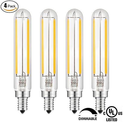 T20 4W Tubular Bulb, LED Filament Bulb pendant lighting Dimmable, SUNMEG Soft White 2700K, 120V E12 Base 360 Degree Beam Angle, Equivalent to 40W Incandescent Incandescent Bulb (4 Pack)