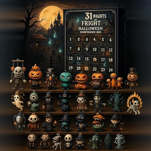 Advent+Calendar+2025, Halloween Countdown Calendar, 31 Nights Of Fright, Scary Doll Collectible Horror Figures, Mini Hanging Charms, Halloweens Decorations Surprise (31 Days)