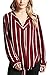 Ladies Striped Shirts Autumn V Neck Long Sleeve Loose Blouses for Women Chic Chiffon Tops (Burgundy, XXL)