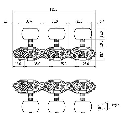 Classical Guitar Tuners,Tuning Key Pegs/Machine Heads for Classical Guitar or Flamenco Guitar with Black Plate Finish
