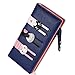 Women's Wallet Cute Cat Wallet Coin Purse Bifold Long Purse with Zipper Dark Blue