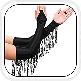 CASDRE Long Fingerless Satin Gloves Sequin Tassel 1920s Opera Gloves Elbow Length Halloween Cosplay Glove for Women and Girls