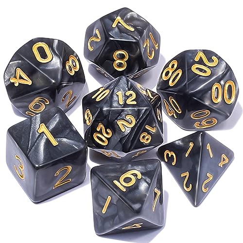 CiaraQ DND Würfel-Set – 7-teilig Polyedrisch, Mit Schwarzem Samtbeutel, Für Rollenspiele