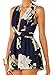 Choies Women's Chiffon Deep V Neck Floral Back Cross Tie Waist Playsuit M