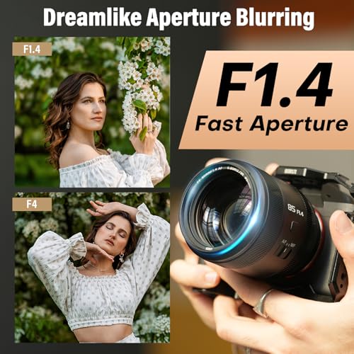 SIRUI Aurora 85mm F1.4 Full Frame for Sony E Mount, Telephoto Prime Lens, Auto Focus Cameras Lens, Lightweight Cine lens, ideal for Portrait, Wedding, Compatible for FX6, A7 Series, A9, ZV-E1, ZV-E10