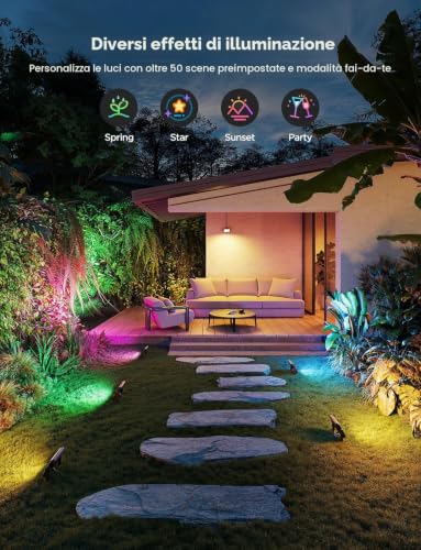 Govee 4 x Outdoor LED Spotlights, RGBIC Light with Cool and Warm White, Works with Alexa Matter Google Home, 50+ Scenes, IP66 Waterproof Outdoor LED Spotlight for Garden and Patio