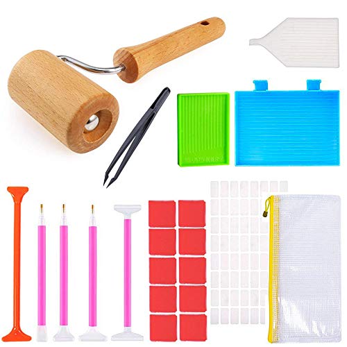 Aozer Diamond Painting Tools, 5D Diamond Painting Accessories | Kits with Wooden Roller, Stitch Pen, Tweezers, Glue, Plastic Tray and Label Stickers for Adults or Kids - Thumbnail 5