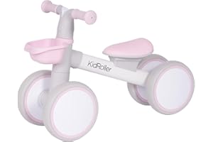 KidRoller Kid's Balance Bikes for 1 Year Old Boys and Girls, 12-36 Months Toddler Ride-on with Adjustable Seat and a Front Basket, First Birthday Gifts (Pink)