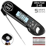Meat Thermometer,Cuteadoy IP67 Waterproof Fast Folding Digital Instant Read Thermometer BBQ Thermometer With Calibration And Backlit Function Cooking Thermometer For Food,Milk,Grill,Bath (Black)