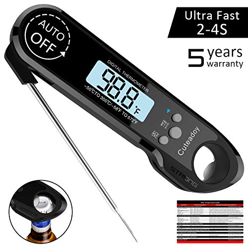 Meat Thermometer,Cuteadoy IP67 Waterproof Fast Folding Digital Instant Read Thermometer BBQ Thermometer with Calibration and Backlit Function Cooking Thermometer for Food,Milk,Grill,Bath (Black) - Thumbnail 7