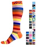 A-Swift Compression Socks (1 pair) for Women & Men by Best For Running, Athletic Sports, Crossfit, Flight Travel - Suits Nurses, Maternity Pregnancy - Below Knee High (Orange Stripes, Large)