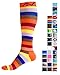 Compression Socks (1 pair) for Women & Men by A-Swift - Best For Running, Athletic Sports, Crossfit, Flight Travel - Suits Nurses, Maternity Pregnancy - Below Knee High (Orange Stripes, Large)