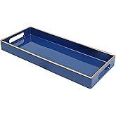 Leemxiiny Blue Bathroom Vanity Tray for Countertop, Small Plastic Toilet Tank Versatile Storage & Organization Tray for Makeup, Perfume, Desk, Kitchen, Candles, 13.7"x6"x1.4", 35HB