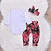 3Pcs Cotton Newborn Baby Girls Tops + Flower Pants + Headband Clothes Outfits Set (0-6M, White)