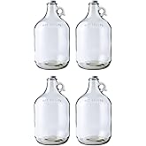 Fastrack 4-Pack 1 Gallon Glass Jug Set (128 oz) w/ White Metal Caps | Multipurpose 1 Gallon Jug, & Detergent Dispenser for Laundry, Glass Jar for Liquids, Water & Juice