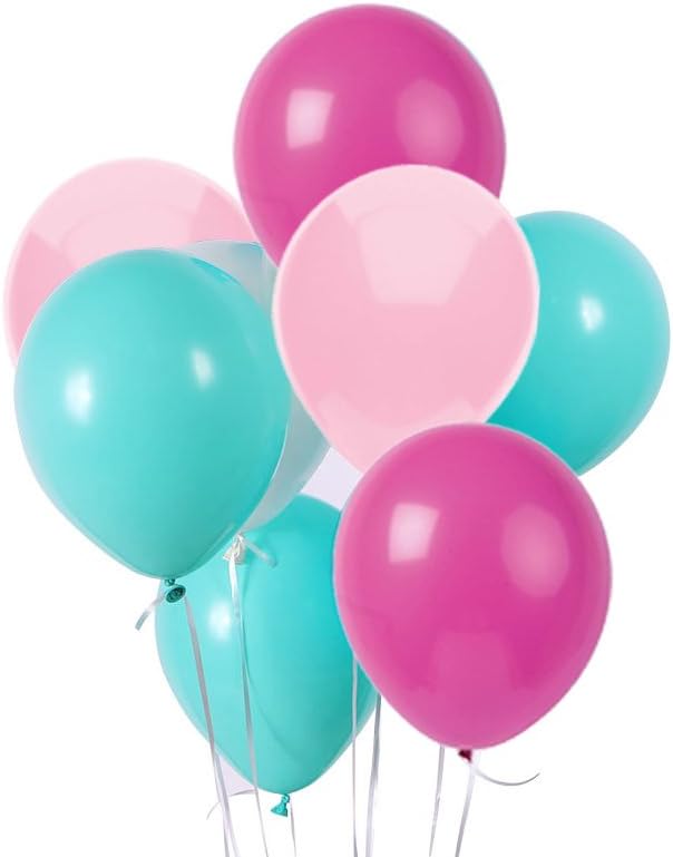 10 Inch Rose Red,Turquoise,Soft Pink Latex Balloons,100 Count, For Wedding Birthday Party Baby Shower Decoration