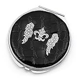 Pocket Mirror - Croc Embossed w/ Rhinestone Fleur De Lis & Angel Wings - MR-GM1282B