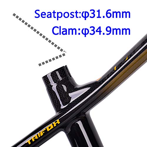 TRIFOX 27.5/29er Gold Carbon Fiber Mountain Bike Frame Carbon MTB Bicycle Frame 31.6mm Thru Axle Compatible (Yellow, 19inch) - Thumbnail 4