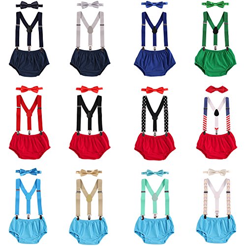 Baby Boys Adjustable Y Back Elastic Strong Clip Suspenders Outfit First Birthday Bloomers Bowtie set