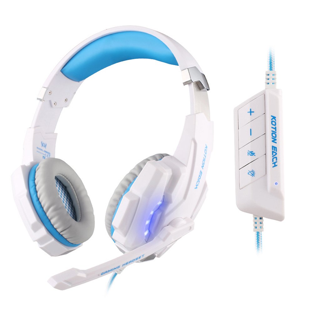 KOTION EACH G9000 USB 7.1 Surround Sound Version Game Gaming Headphone Computer Headset Earphone Headband with Microphone LED Light White
