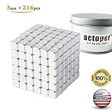 actoper Magnetic Cube 3mm 216pcs Magnets Blocks Multi-Use Square Cube Magnets Toy Stress Relief Toys for Kids (Silver)