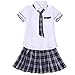 TiaoBug Women's Schoolgirl Uniform Set Cosplay Costume Short Sleeve Button Shirt with Plaid Pleated Skirt Tie White & Navy Blue X-Large