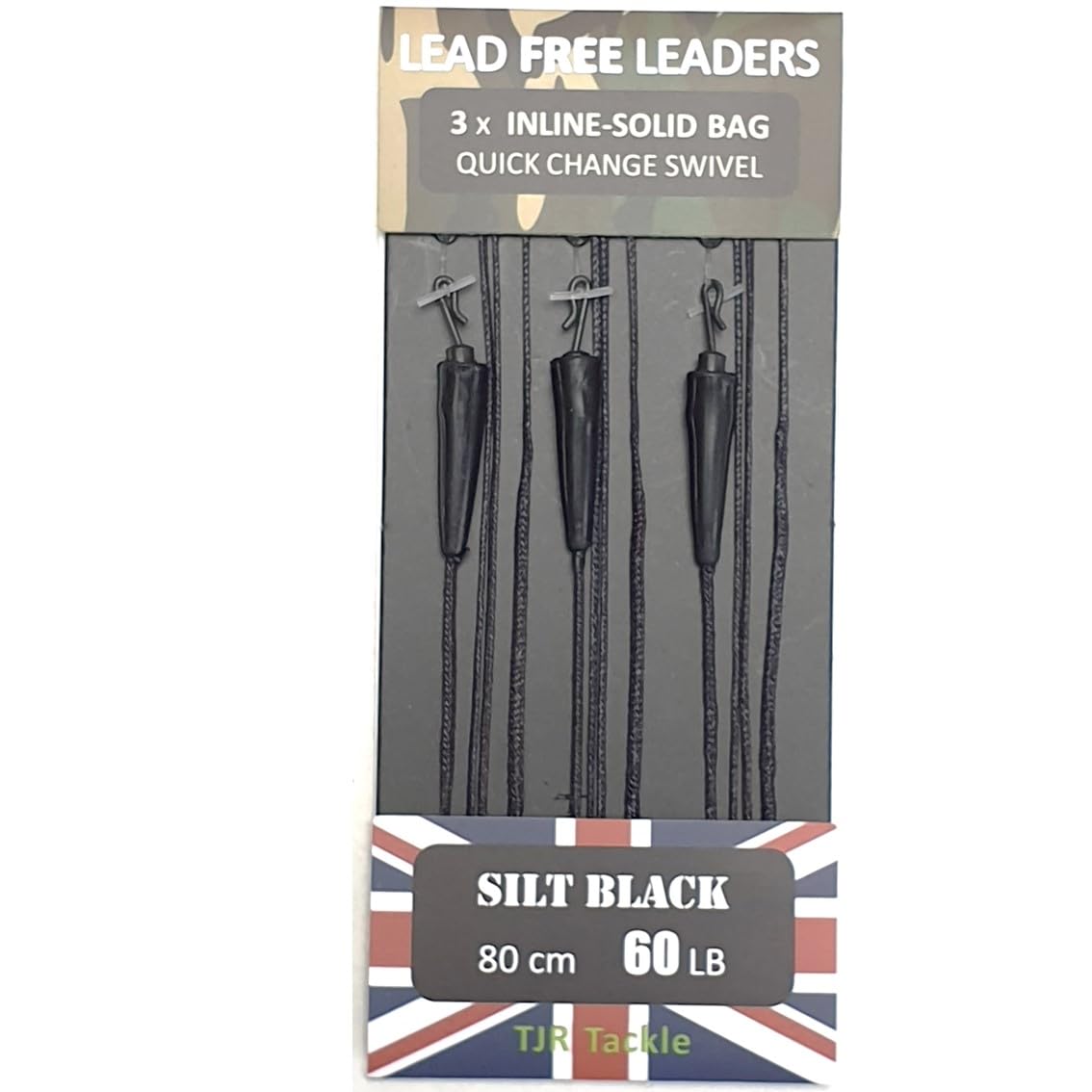 TJR Tackle Solid Bag Inline Leaders Lead Free Quick Change Swivels 60lb Test 3 per pack Carp Fishing Tackle (Silt Black)