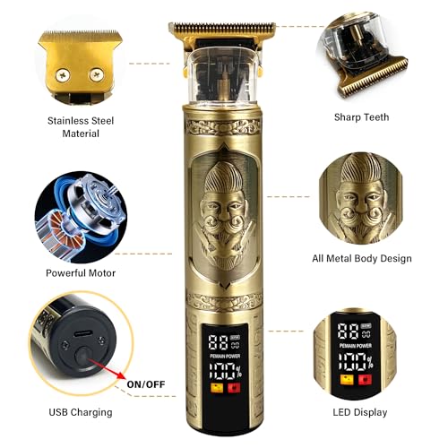 Professional Hair Clippers with LED Display, Electric T Blade Hair Trimmer with 9 Guide Combs Cordless Rechargeable Zero Gapped Electric Shavers for Men, Hair Cutting Kit for Barbers and Stylists