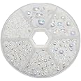 Libiline 1 Box 1170pcs Mix Sizes Round AB Color 3/4/5/6/8/10mm Flat Back Beads Half Pearl Scrapbooking Bead for Wedding Ornament (White, Mix)