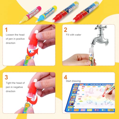 Tobeape® 100 X 100 cm Extra Large Aqua Magic Doodle Mat, Colorful Educational Water Drawing Doodling Mat Coloring Mat for Kids Toddlers Boys Girls Age of 3 4 5 6 7 8