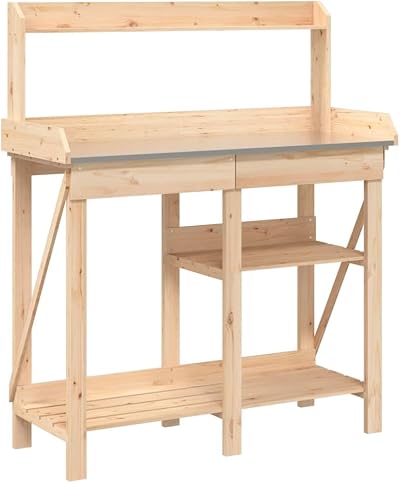 vidaXL Potting Bench - Solid Fir Wood, Zinc-Top, Garden Storage