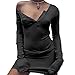 Women One shoulder bodycon long sleeve elastic sexy dresses Winter evening club balck short dress Black M