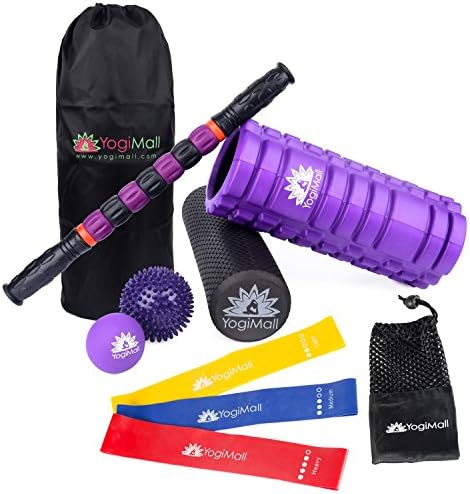 YogiMall All-In-One Massage &amp; Fitness 10 Piece Mobility Kit –Dual Foam Rollers, Massage Stick, Lacrosse, Spiky Ball, 3 Resistance Loop Bands &amp; 2 Carry Bags - Everything you need for Total Body Massage