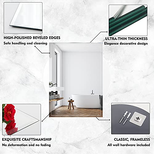 Beauty4U Rectangular Frameless Wall Mirrors24 x 36" Frameless Beveled