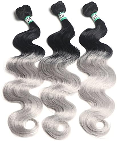 3 Bundles Ombre Body Wave 1B/Gray Hair Extensions Synthetic Human Hair Wefts (20 20 20)