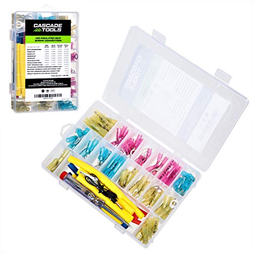 Heat Shrink Wire Connector Kit (136 Piece Set - Electrical Connectors, Heat Shrink Tube, Test Light, and Case) Electrical Connectors for Automotive & Marine Mechanics - AWG 22-16, 16-14, 12-10