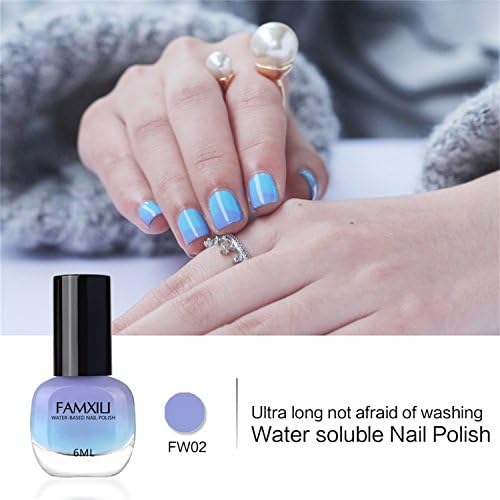 Famxiu-Temperature Color Changing Water Based Nail Polish - Whole Peeled Available/ Professional Grade Water Based - Healthy NO DBP / Body Care / Beauty Care （Dark blue+Light blue)