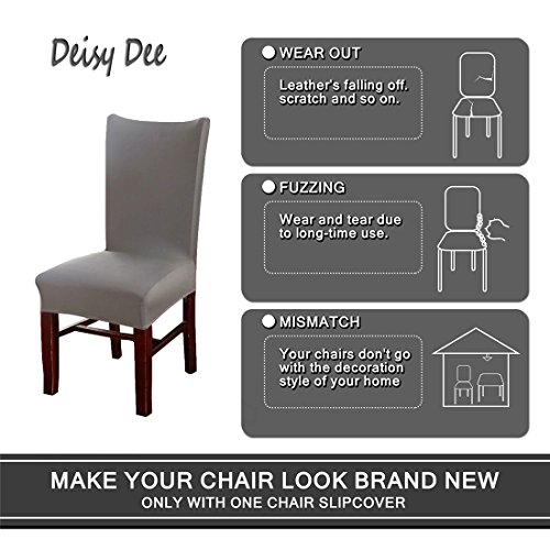 Deisy Dee Stretch Solid Color Chair Covers Removable Washable for Hotel Dining Room Ceremony Chair Slipcovers Pack of 6 C093 (dark grey)