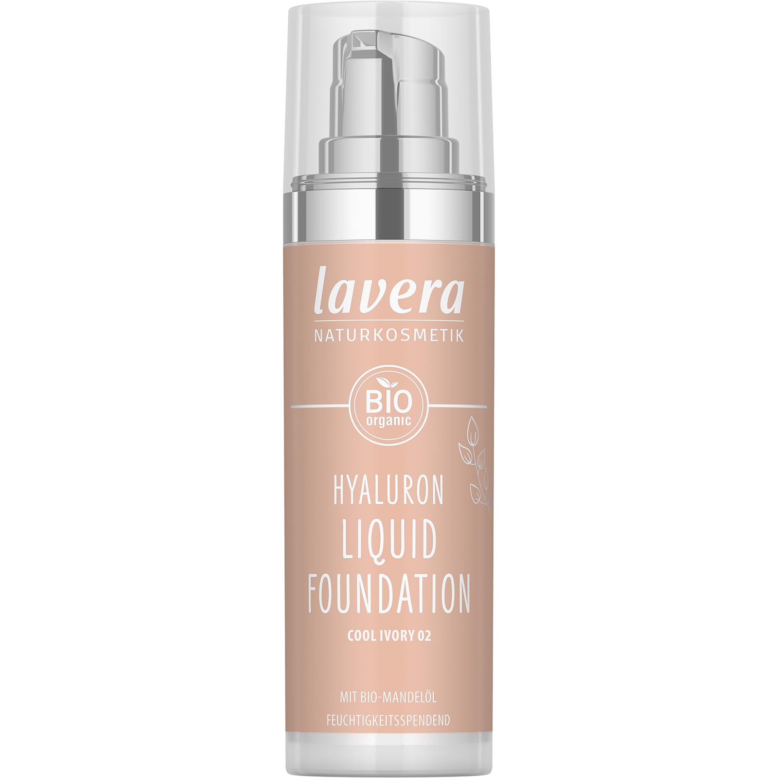 lavera Hyaluron Liquid Foundation - Cool Ivory 02 - natural cosmetics - Vegan - Silky, lightweight texture - free from mineraloil - Natural hyaluronic acid & Organic almond oil - 30ml