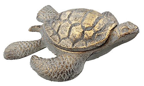 Old River Outdoors Garden Decorative Sea Turtle Key Hider - Cast Iron Figurine (Gold/Light Blue)