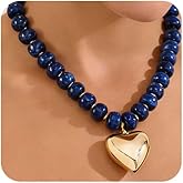 HUAYUNFANG Chunky Beads Necklace for Women Trendy Gold Puffy Heart Choker Necklace Colorful Resin Beaded Heart Pendant Necklaces Statement Jewelry