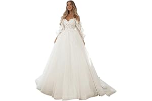 SoDigne Wedding Dresses for Bride 2025 Lace Applique Long Sleeve Tulle Summer Bridal Gowns for Women