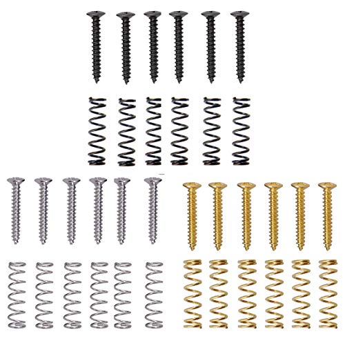 Pakala66 Pack of 3 Electric Guitar Single Coil Pickup Screws with Springs-Silver/Gold/Black