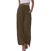 Vidifid Women's Linen Summer Palazzo Pants Casual Loose Flowy Wide Leg Beach Pants with Pockets