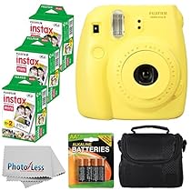Fujifilm Instax Mini 8 Instant Film Camera (Yellow) With Fujifilm Instax Mini 6 Pack Instant Film (60 Shots) + Compact Bag Case + Batteries Top Kit - International Version (No Warranty)
