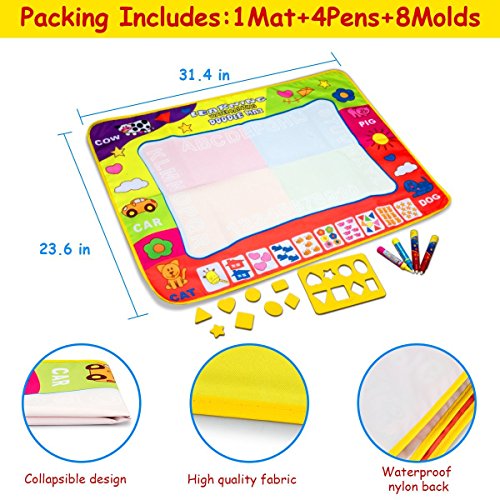 Doodle Mat Toddler Toys Large Aqua pad Magic Water Drawing Mat with 4 Doodle Pens Color for kids Learning Painting Best Educational Boys Girls Gift Size 31.5" x 23.6" - Thumbnail 6
