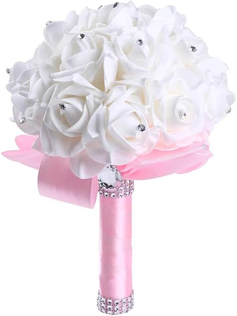 Amazon Com Kalaien Wedding Bouquet Roses Artificial Flower Bridal Bouquet For Wedding Party And Church Small Size Pink Home Kitchen