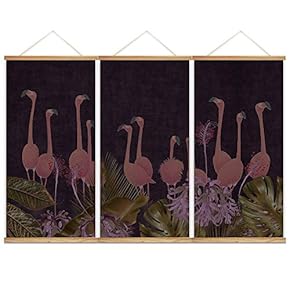 Hanging Poster NO Magnetic Wooden Framed,Green Leaves,Beautiful Flowers Home Wall Canvas Prints Decoration Ready to Hang - 18"x36"x3 Panels